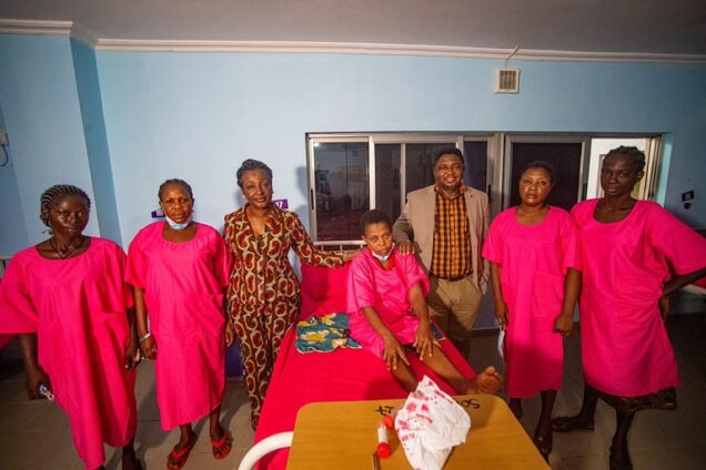 First Lady of Edo,  Mrs Betsy Obaseki (third from left) and the beneficiaries of the restorative surgeries at the Vesicovaginal Fistula Clinic she set up in Edo