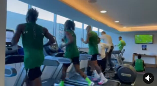 The Super Eagles in a fitness exercise at the hotel gym