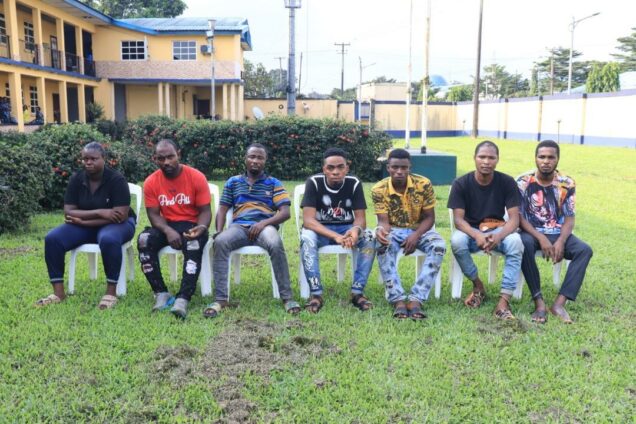 Seven of the nine arrested kidnap gang arrested and paraded by police in Rivers