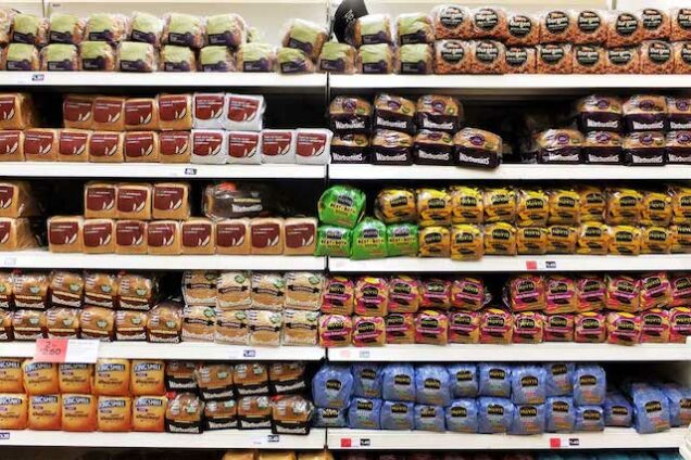 A bread shelf in a UK supermarket