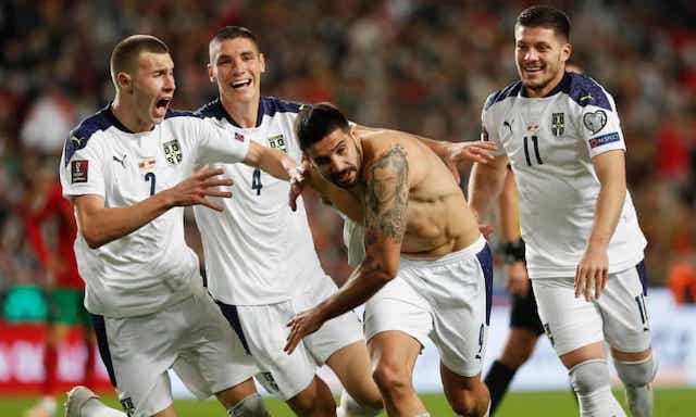 Aleksandar Mitrovic, shirtless scores Serbia's late winner against Portugal