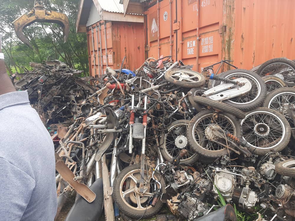 Okadas being crushed