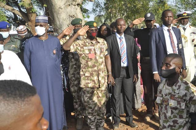 SFG Boss Mustapha, second left at the burial for Zurkushu