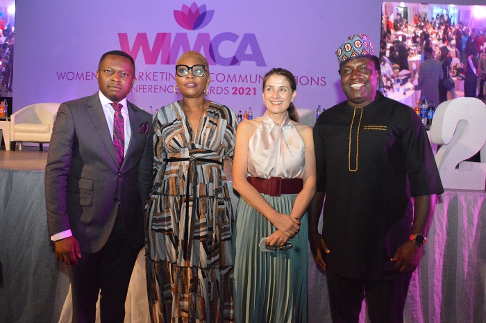 L-R: Joshua Ajayi, Publisher, Brand Communicator; Cherry Eromosele, Group Chief Marketing and Communication Officer, Interswitch Group; Dawn Rowlands, CEO, Sub-Saharan Africa, Dentsu International and Steve Babaeko, CEO, X3M Ideas Group during the Women in Marketing & Communications Conference/Awards (WIMCA) in Lagos recently.