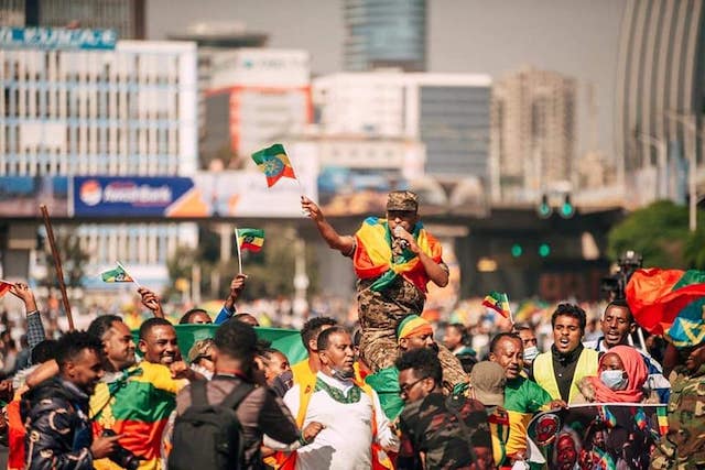 Demonstrators in Addis Ababa on Sunday. some denounced the U.S.A