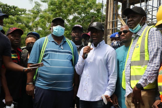 Dep.Gov. Hamzat at the site of the collapsed 21-storey building