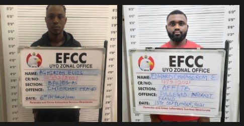 internet fraudsters: Aghimien Elvis Efe ( aka Benjamin Lugo) and Enwereuzor Chinagorom Edward (alias Jushua Cobb Correy Williams) jailed