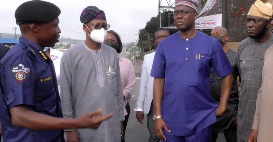 Makinde at the scene of petrol tanker explosion in Agodi Ibadan