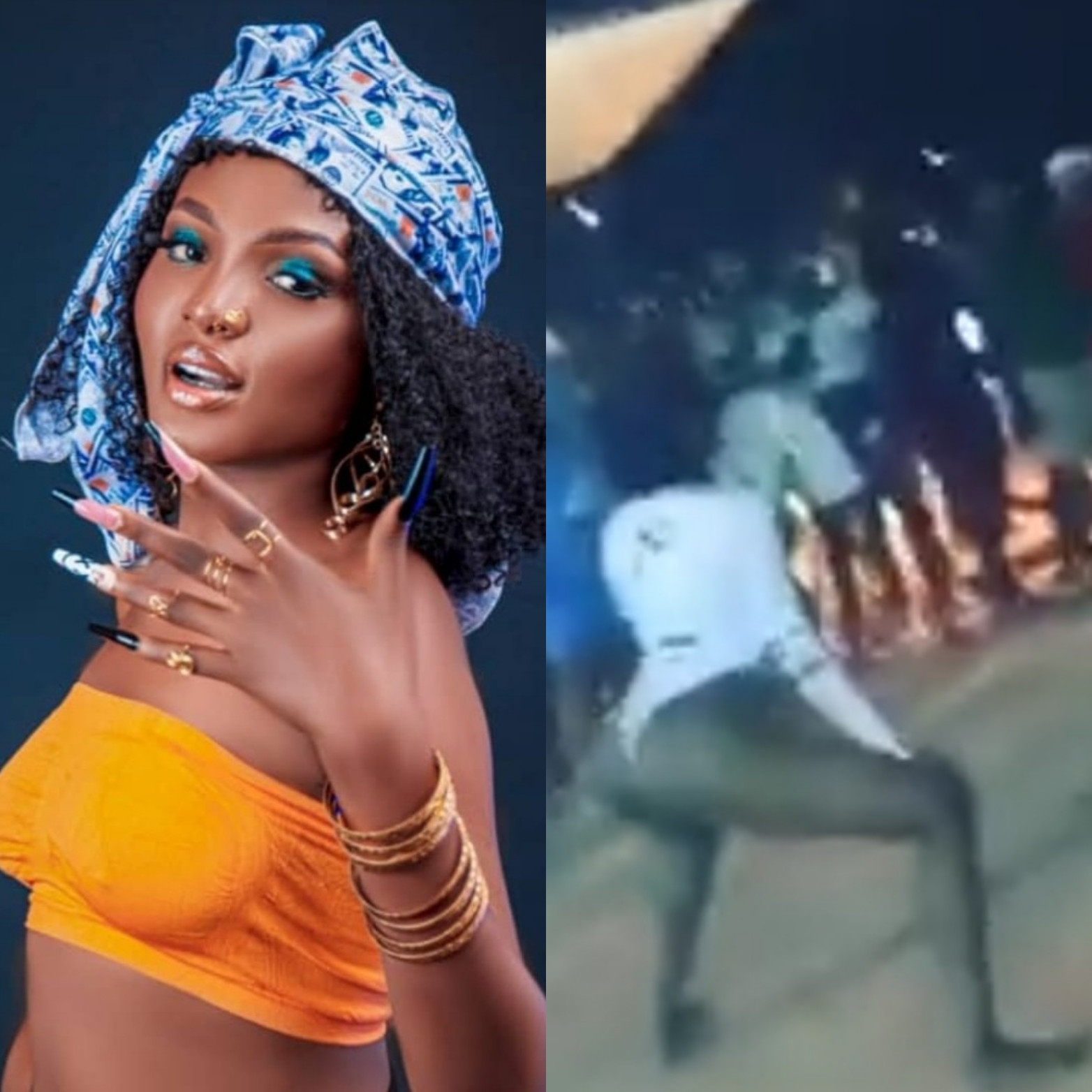 University of Nigeria, Nsukka, UNN student, Obi Mirabel and grab from her twerking viral video (right): UNN says says it is probing, but has not suspended Mirabel Obi, a students seen twerking half-clad in a viral video,