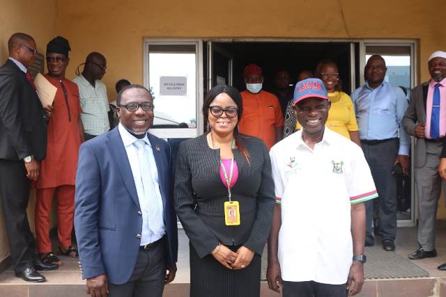 L-R: Jide Lawal, GM, Radio Lagos/Eko FM; Perm. Sec, PMO, Toyin Oke-Osanyintolu and Afolabi Ayantayo, Special Adviser to the Governor, PMO during the visit.