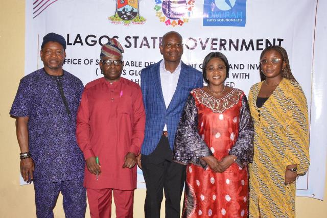 L-R: Head, Public Affairs, Office of SDGs & Investment, Mr Sanusi Abdulateef, Director, Social Media, Ministry of Information & Strategy, Mr Olajide Attansuyi, MD/CEO OMIRAH Elites Solutions Limited, Mr. Opeyemi Oluleye, Permanent Secretary, Office of SDGs & Investment, Mrs Abosede George, Consultant, Kweekatel Consult Limited, Miss. Eve Chukwuma at the training session organised by the Office of SDGs & Investment for the Lagos State Volunteer Corp at Adeyemi Bero Hall, Alausa, ikeja, Lagos.