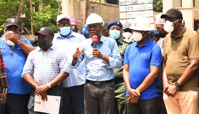 Sanwo-Olu at the site of the collapsed 21 storeys on Gerrard Road Ikoyi