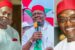 Soludo, left, Ozigbo, Uba, the three leading candidates in Anambra governorship election which concludes today