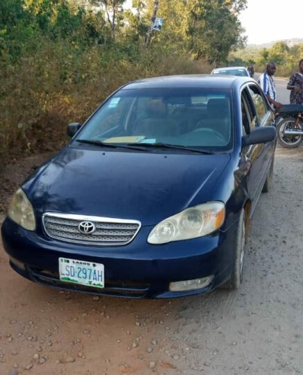 The Toyota car of Joshua Adeyemi, principal of Auga Community Grammar School, abandoned by gunmen