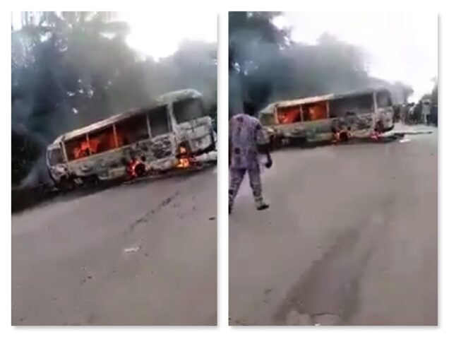 The coaster bus on fire on Ore-Okitipupa road