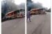 The coaster bus on fire after the collision on Ore-Okitipupa road