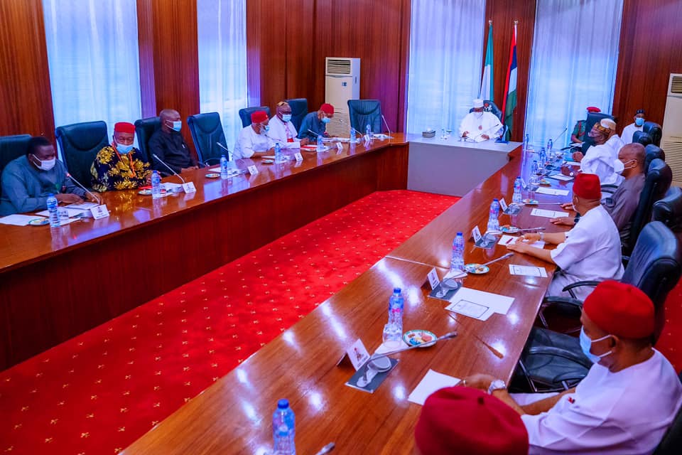 The president in a meeting with Igbo leaders over Nnamdi Kanu