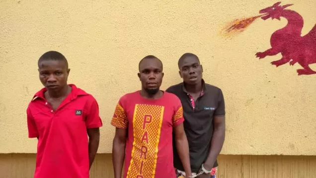 The three suspects arrested over abduction of Dr Akpaikpe: Samuel Ime Thompson, 25 years, Kingsley Mbetobong, 23 years, and Asuquo Ekpo Etim, 26 years