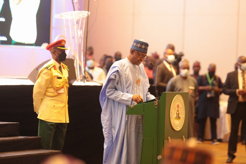 Buhari speaking at the event