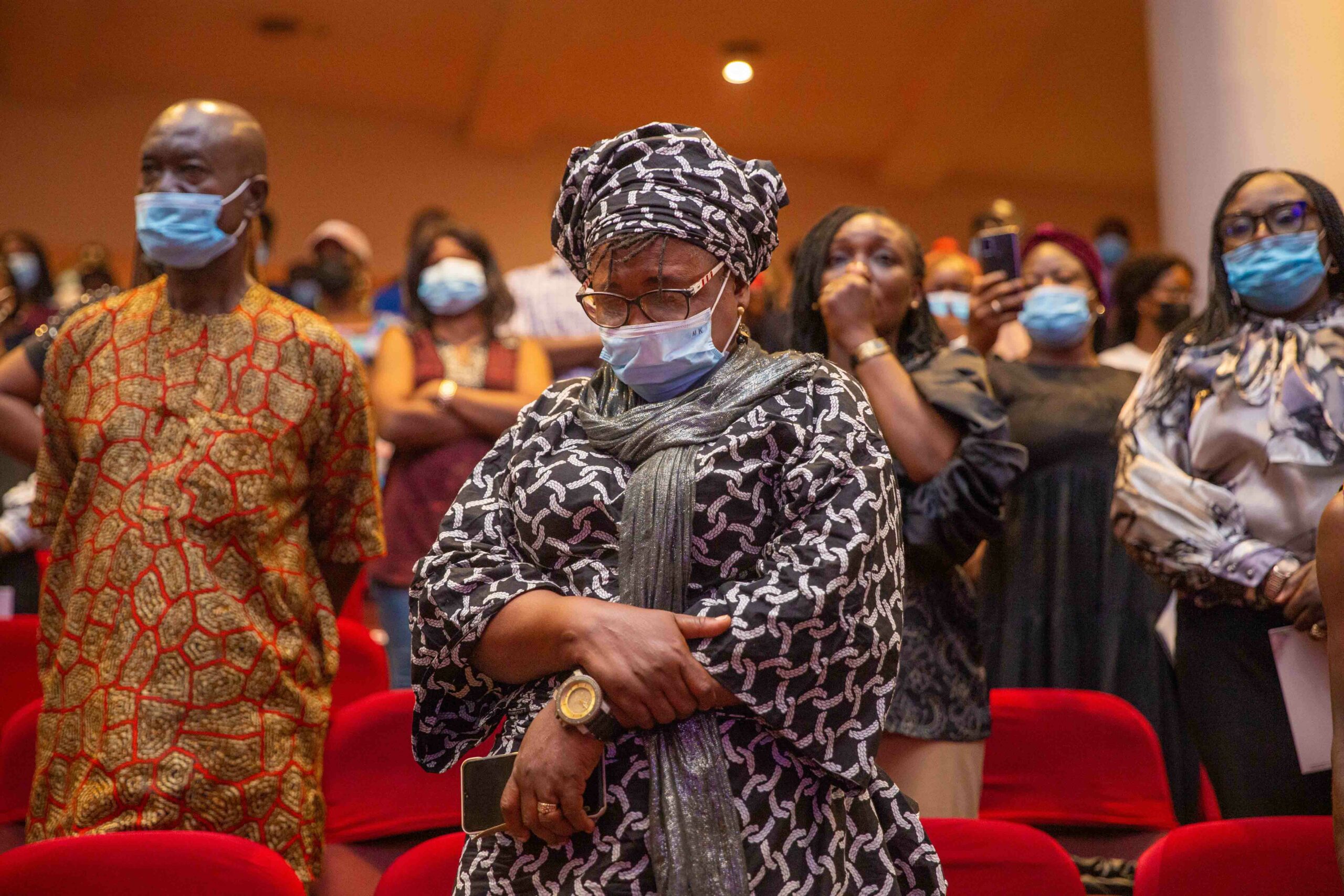 Deep sorrow expressed by a member of the Fountain of Life Church as the remains of the late Pastor Nomthi Odukoya were transported to the church auditorium in Lagos on Tuesday