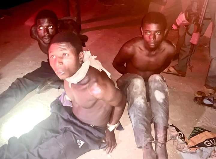 The three alleged kidnappers arrested at a raid on hideouts of criminals by hunters led by Chairman, Adavi LGA of Kogi, Joseph Omuya