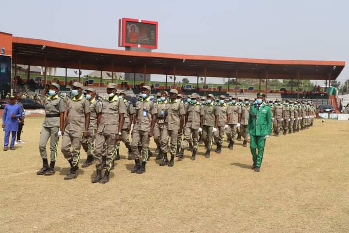 Governor David  Umahi inspecting parade of Ebonyi State Command of the South East Security network, codenamed Ebubeagu at the Pa Ngele Oruta Township Stadium on Wednesday 