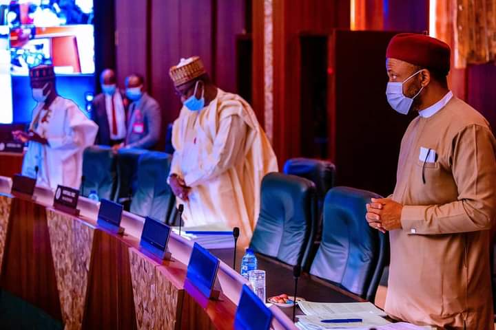 Ministers at the ongoing  extraordinary meeting of FEC at the Presidential Villa, Abuja on Thursday