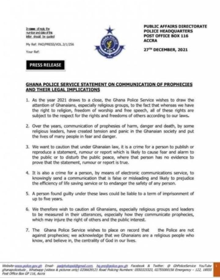 Ghana Police Service statement