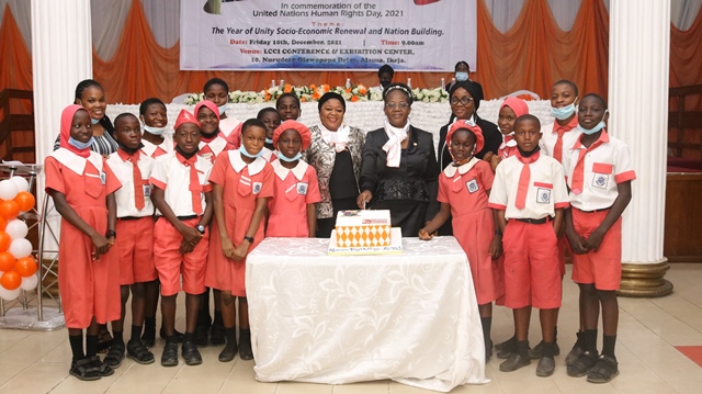 Director, Citizen's Right, Oluwatoyin Odusanya with the students during the programme