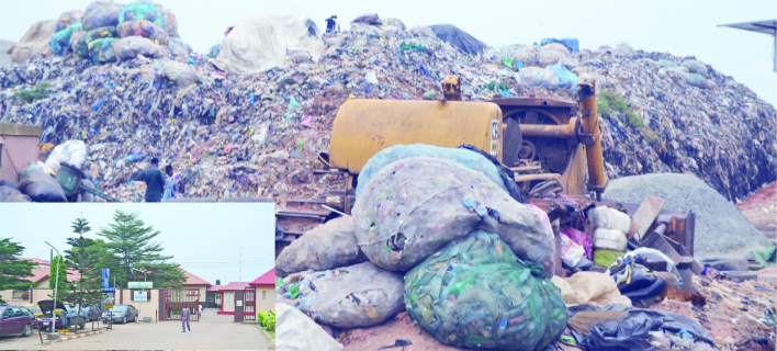Igando dumpsite. Inset: Alimosho General Hospital
