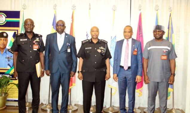 Picture (From Left): Force Marine Officer ACP Benjamin Ogungbure, AIG Garba Baba Umar Head of Interpol Nigeria / VP INTERPOL,  Inspector-General of Police Alkali Baba Usman (Centre), Dr. Bashir Jamoh, Director-General of NIMASA and Ubong Essien, SA to DG NIMASA on Communications & Strategy.
