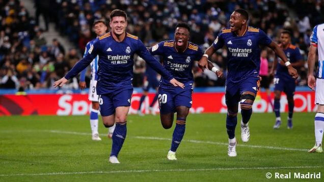 Jovic, Vinicius Jr and Alaba rejoice after the second goal