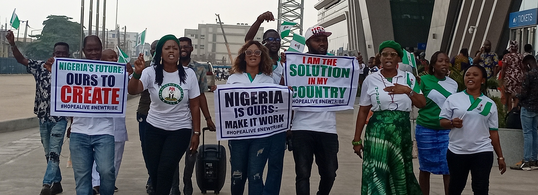 A cross Section of New Tribe Group members during the peaceful rally held at the Ebute Metta Train Station on Monday