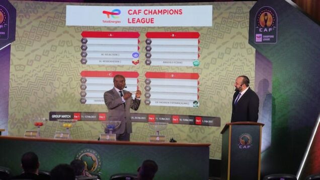 Pitso Mosimane, coach of Al Ahly with Khaled Nassar during the draw
