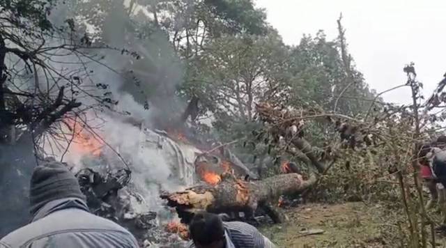 Scene of the Indian army helicopter crash in Tamil Nadu