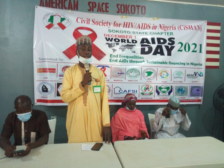 Mr Muhammad Garba, the Acting State Coordinator of Civil Society for HIV/AIDS in Nigeria (CiSHAN), Sokoto State Chapter, speaking at a press conference in commemoration of 2021 World AIDS Day (WAD) on Wednesday 