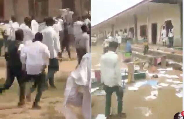 Students of Idogbo Secondary School during their riot on Friday