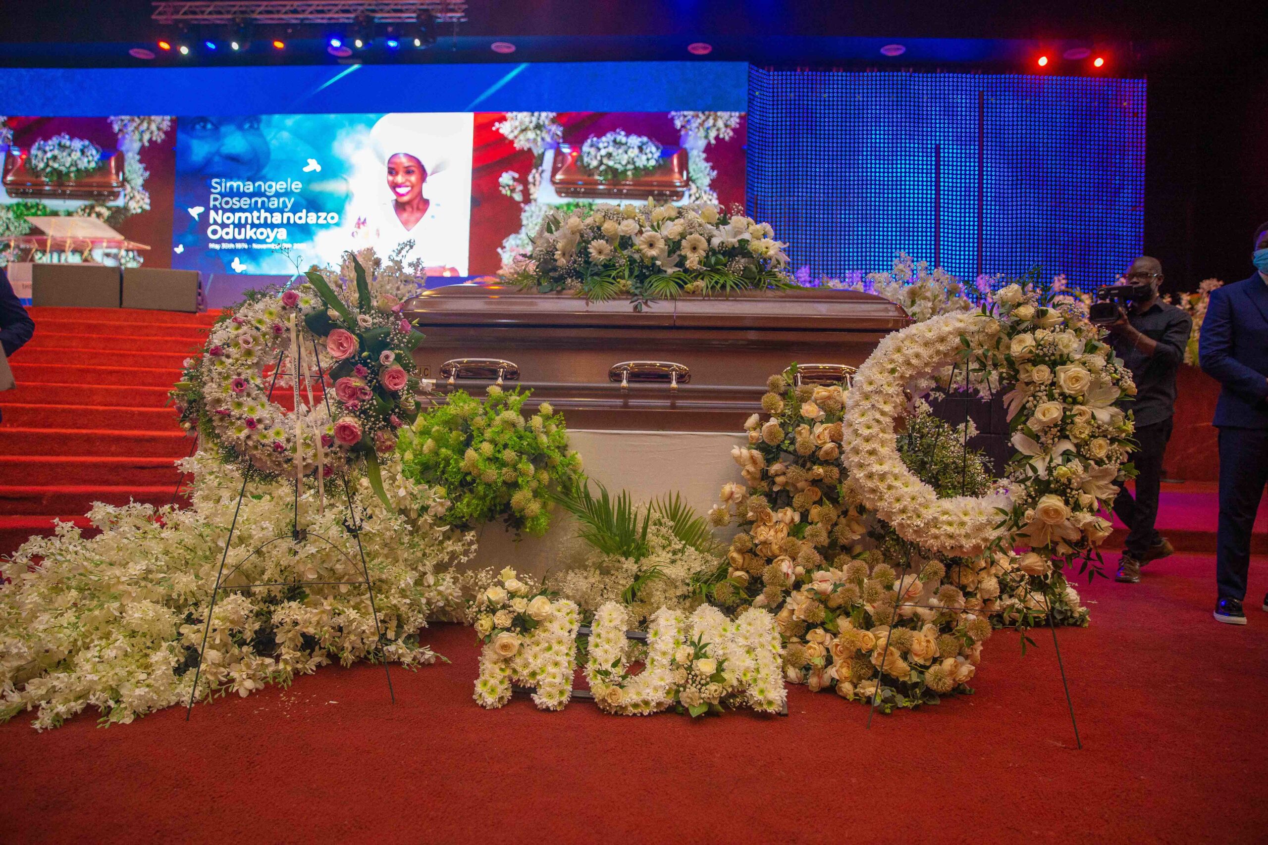 The remains of the late Pastor Nomthi Odukoya on display at the headquarters of the Fountain of Life Church in Lagos, on Tuesday