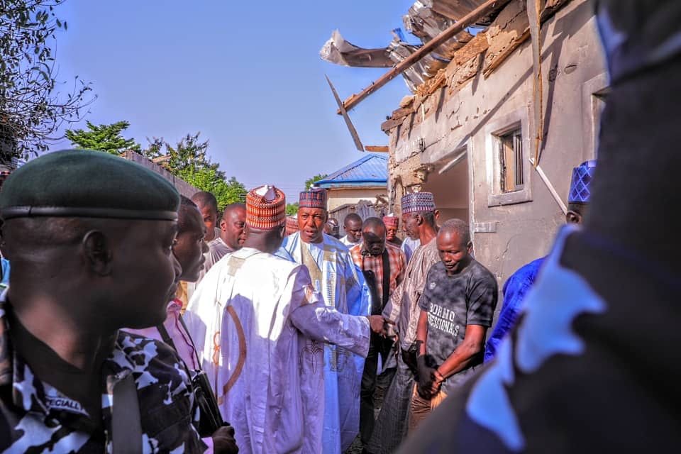 Maiduguri Estate Attack: Zulum asks Military to wake up as he visits scene