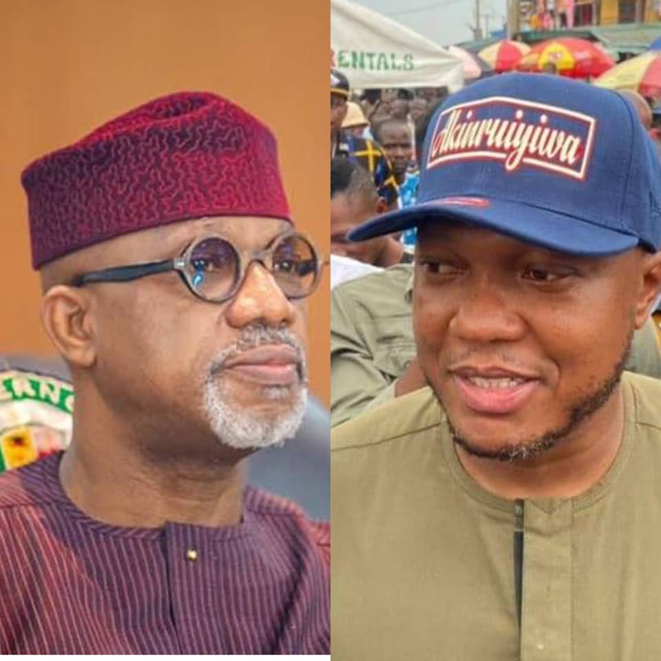 Governor Dapo Abiodun of Ogun State and Chief Olumide Aderinokun, a PDP chieftain