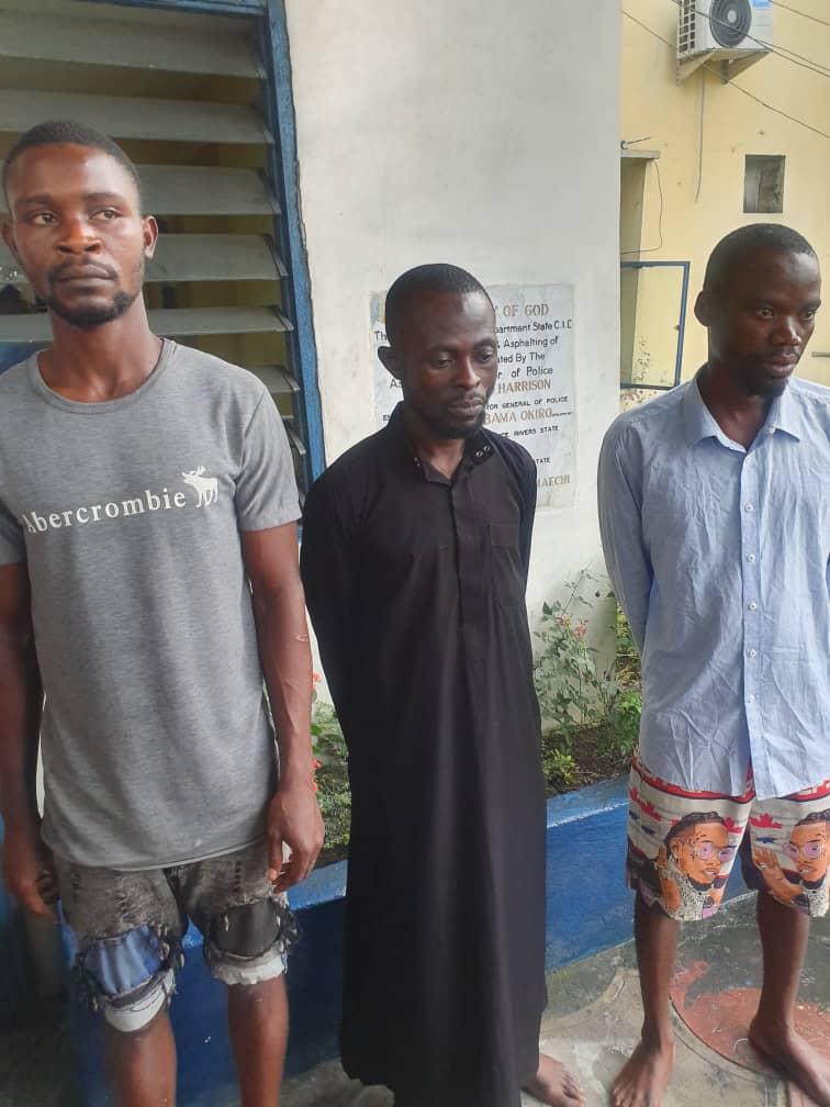 Suspected killers of a 9 year old,Master Destiny Peter (left), Kenneth Sylvanus, Chijioke Ogbonna, herbalist (middle) and Chibuzor Amadi(missing in Court).