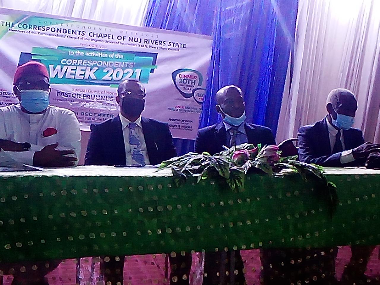 Members of the high table at opening ceremony of 2021 Correspondents' Chapel Week of Rivers NUJ.