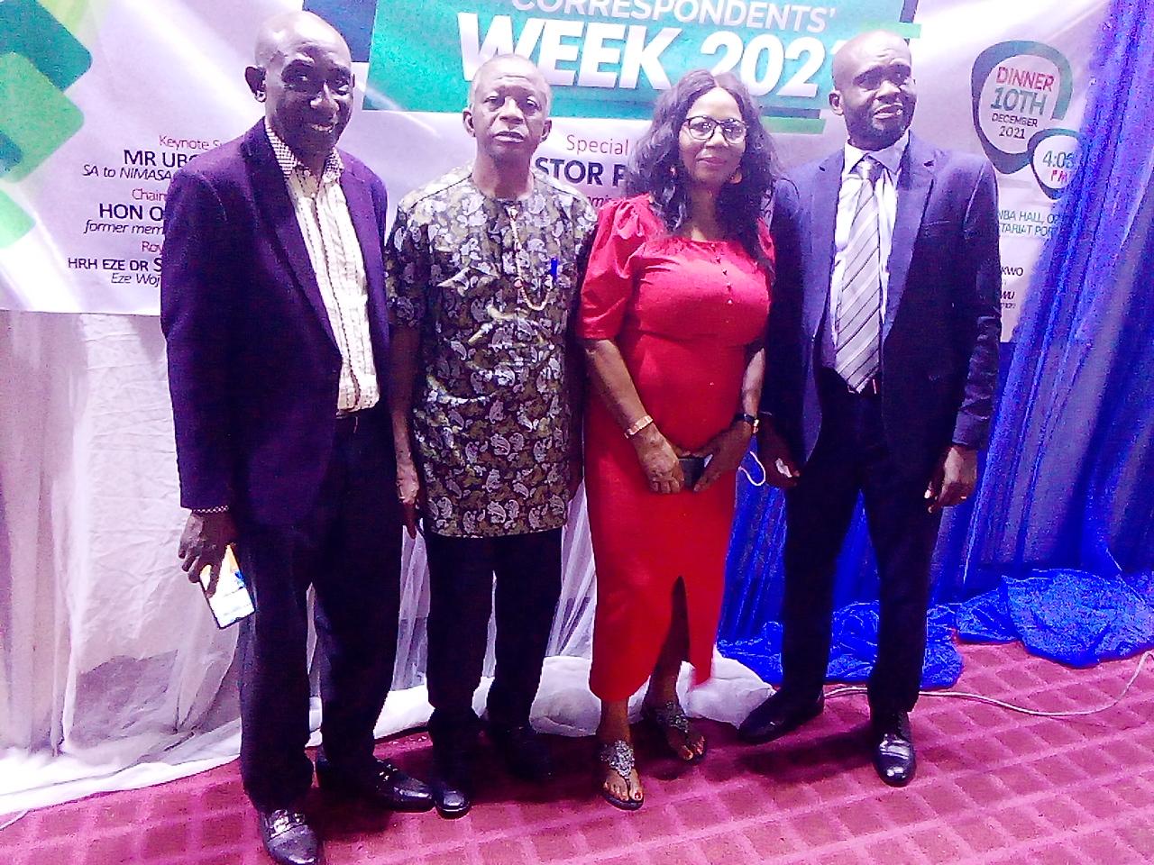 From ( left to Right) Mr Amaechi Okonkwo, Caretaker Committee Chairman and Chairman Correspondents'Chapel of NUJ,Clarice Azuatalam, Okafor Ofiebor and Ignatius Chukwu, Chairman, Planning Committee)