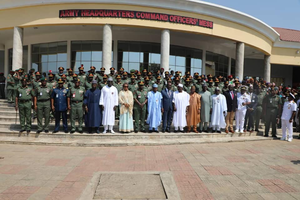 Nigeria's Minister of Defence, Bashir Magashi and other VIPs with the newly promoted Army Generals