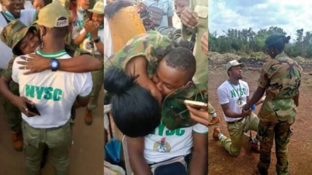 Private Sofiyat Akinlabi and her lover, Remi during the romantic affair which earns the anger of the Army   at the National Youth Service Corps Orientation Camp in Yikpata, Kwara State,