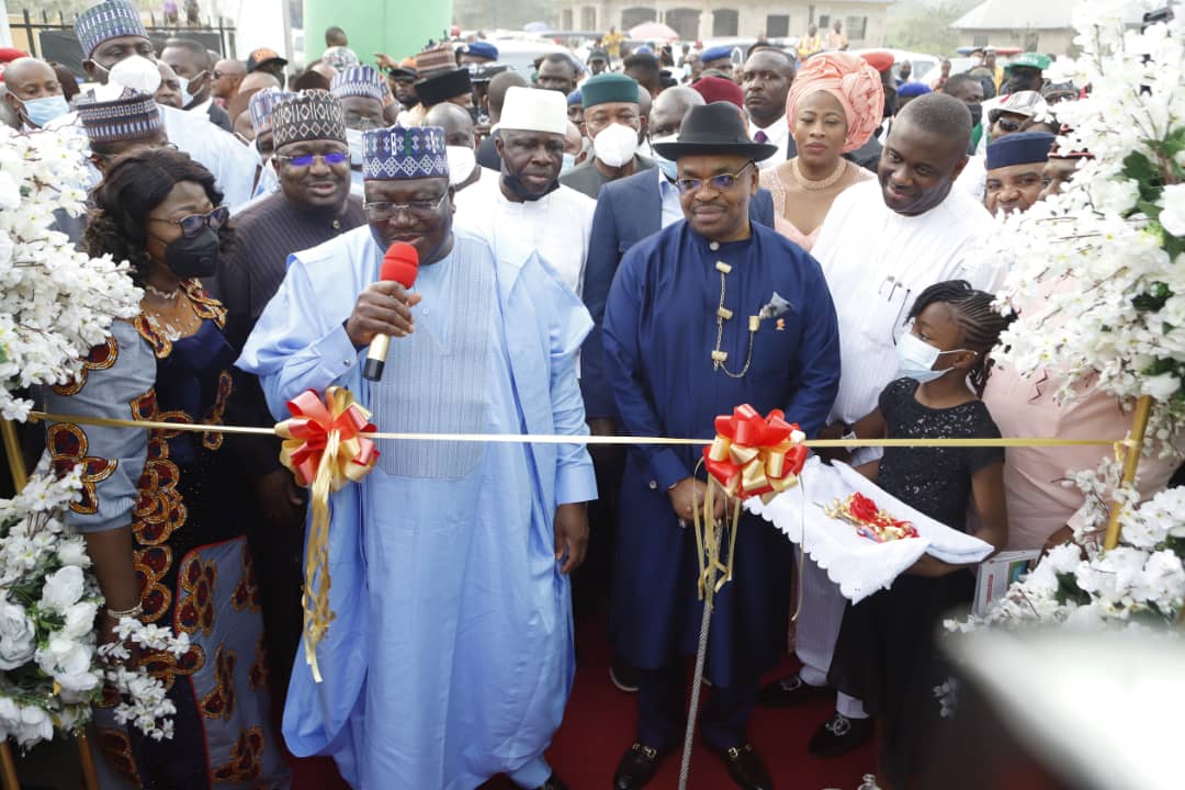 Senate President Ahmed Lawan and Governor Udom Emmanuel at Senator Bassey Akpan’s inauguration of sports facility
