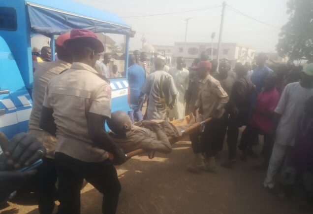 The injured victim of the Bida accident being rescued by FRSC officials