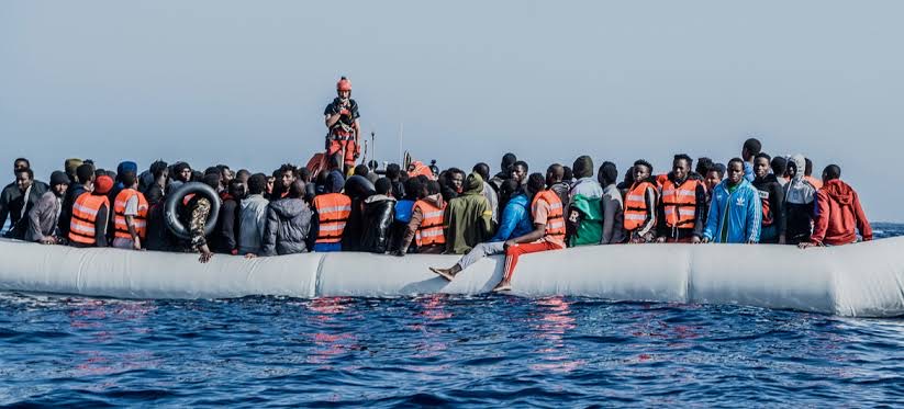 Illegal migrants on Mediterranean Sea
