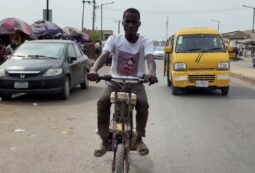 Adewale Qoyum on his automatic motorbike made from bicycle