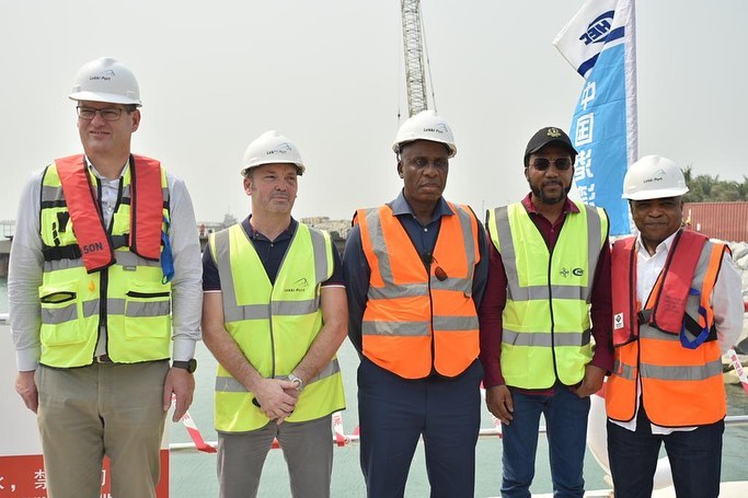 Amaechi, middle, at the Lekki Deep Sea Port on Saturday